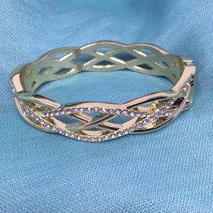 Anne Klein Gold Crystals Hinged Bangle Bracelet